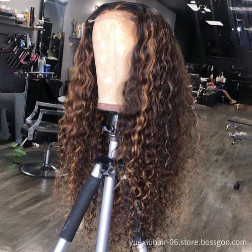 Wholesale Raw Cuticle Aligned virgin Brazilian hair Chinese Vendor 150% 200% water wave highlight color lace front wig hair